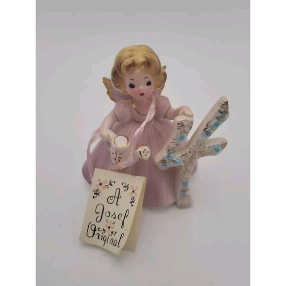 Josef Originals 4th Birthday Girl Angel Figurine Tag And Stickers Watering Can - Picture 1 of 16